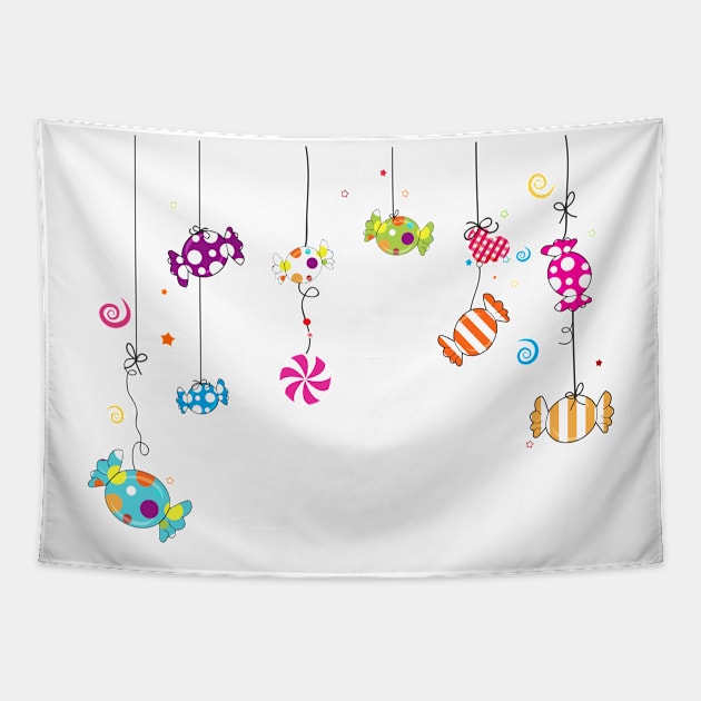 Hanging colorful sweet candy Tapestry by GULSENGUNEL