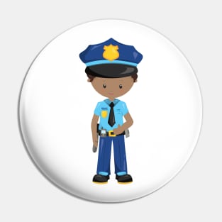 African American Boy, Policeman, Police Officer Pin