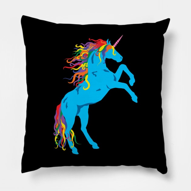 Rainbow Maned Cyan Pride Unicorn Pillow by PeregrinusCreative