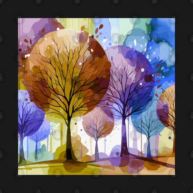 Colorful Purple Blue Brown Abstract Trees by Siha Arts