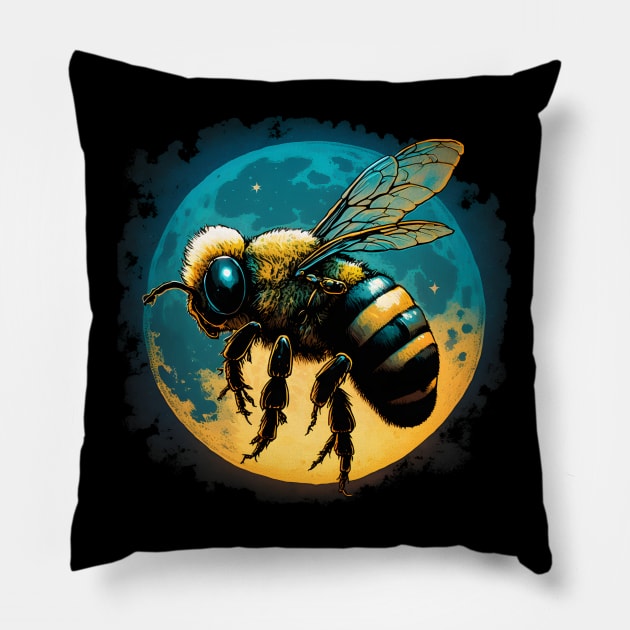 Enchanting Night Journey: A Cool Bee in Search of Nectar Pillow by MLArtifex