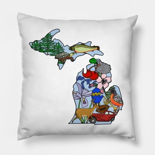 Michigan State Symbols Art Pillow