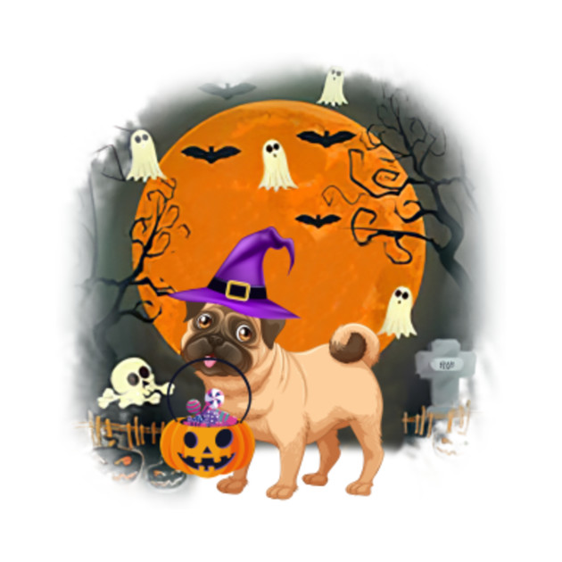 Pug HalloweenCute dog witch on Halloween pumpkin TShirt Pug