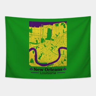 New Orleans Map - Mardi Gras Colors Tapestry
