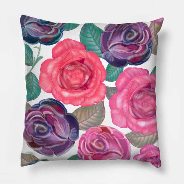 Watercolor roses and mix flower bouquet Pillow by GULSENGUNEL