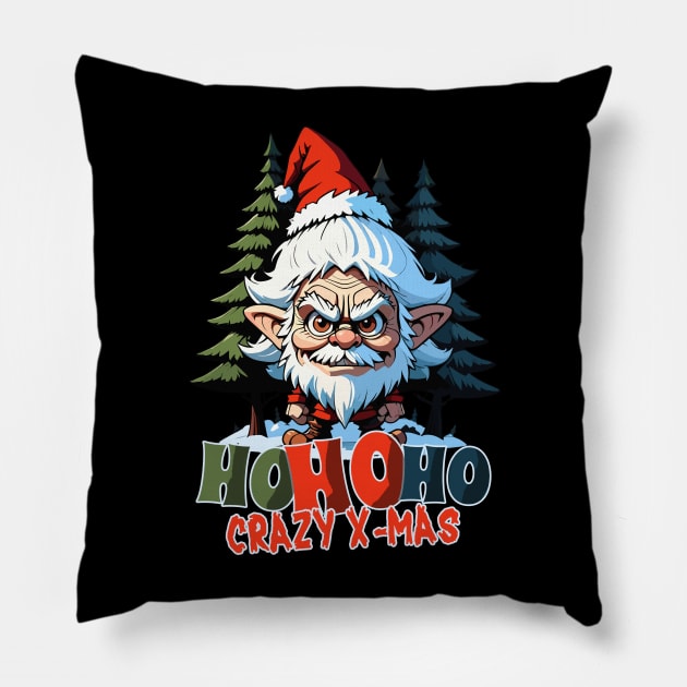 Crazy X-mas , ho ho ho Santa troll Pillow by Rusty Lynx Design