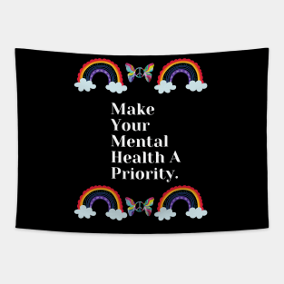 Make Your Mental Health A Priority With Rainbow & Butterfly Design Tapestry