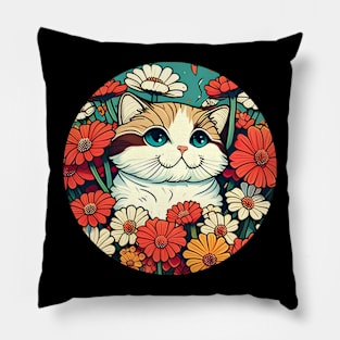 Floral kitty - Cat Filled With Flowers Cat Lover Pillow