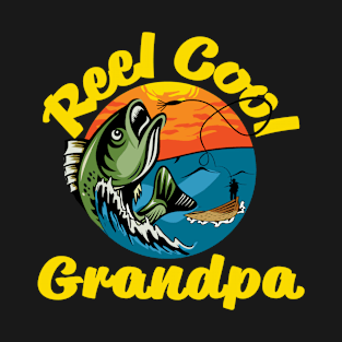 Reel Cool Grandpa Fisherman. Perfect for the Bass Fisherman, fishing rod graphic. T-Shirt