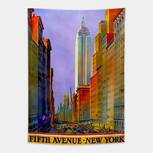 Fifth Ave New York - Train Ad - Vintage Travel Tapestry