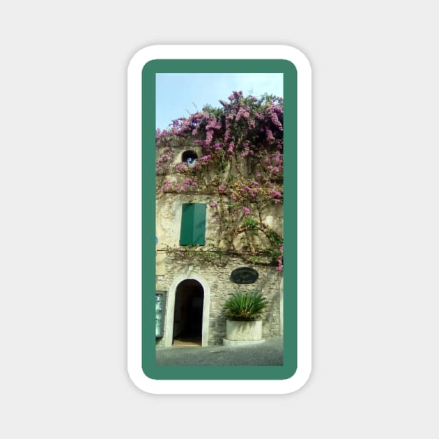 Italian cafe with bougainvillea on the roof Magnet by Domingo-pl