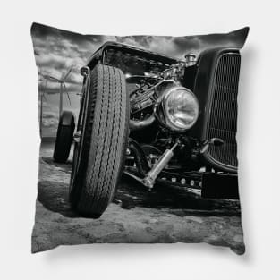 1931 Ford Model A, Hot Rod - black white Pillow