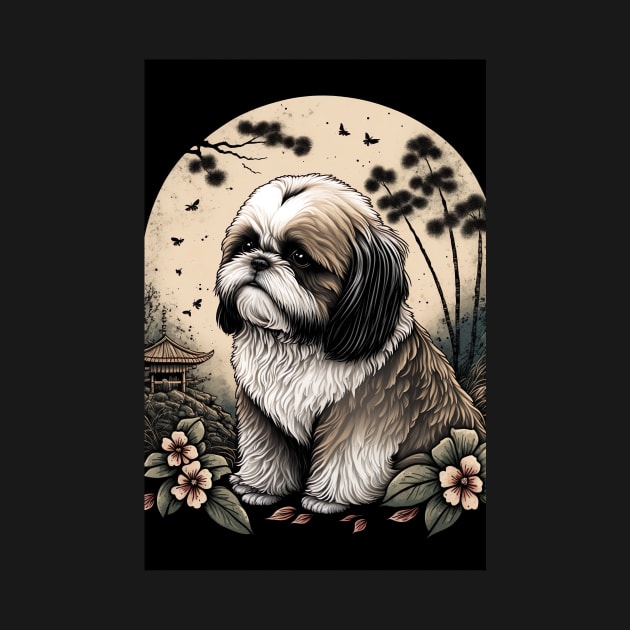 Super Cute Shih Tzu Portrait - Japanese style by KoolArtDistrict