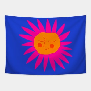 Pink flower with orange happy face, version 3 Tapestry