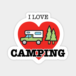 I Love Camping - Heart and Truck Camper Magnet