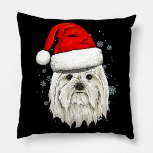 Maltese Santa Hat Christmas Pillow