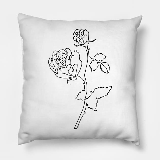 Rose Art Minimal One Line Drawing Modern Roses Flower Pillow by DoubleBrush