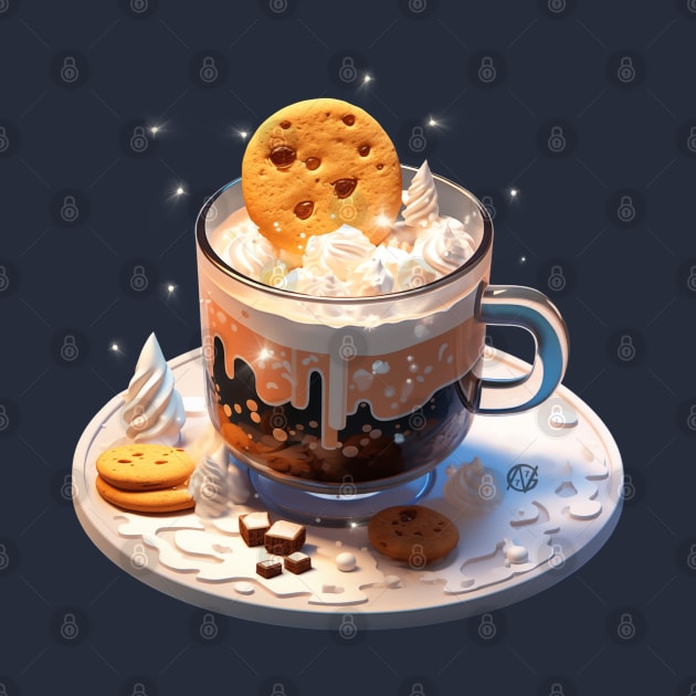 Hot Chocolate with Cookie and lots of whipped cream by Violet77 Studio