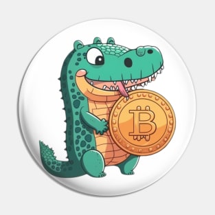 Cartoon Crocodile with a Bitcoin Coin Pin