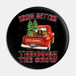 Christmas Irish Setter Through The Snow Dog Santa Truck Tree Pin