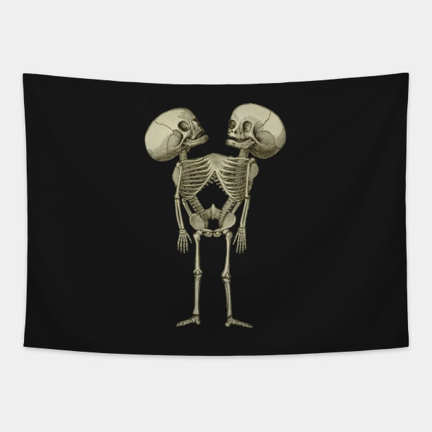 Siamese Twins Skeleton Tapestry by blackjackdavey