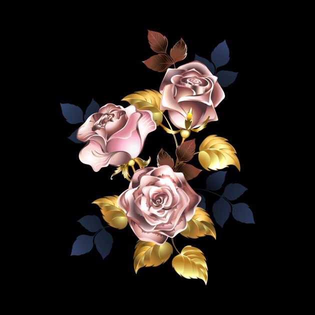 Pink Gold Roses with leaves by Blackmoon9