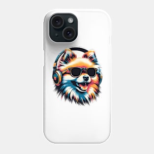 Pomeranian Smiling DJ with Headphones and Sunglasses Phone Case