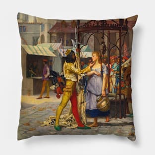 Flirtation In The Town Square by Adolphe-Alexandre Lesrel Pillow