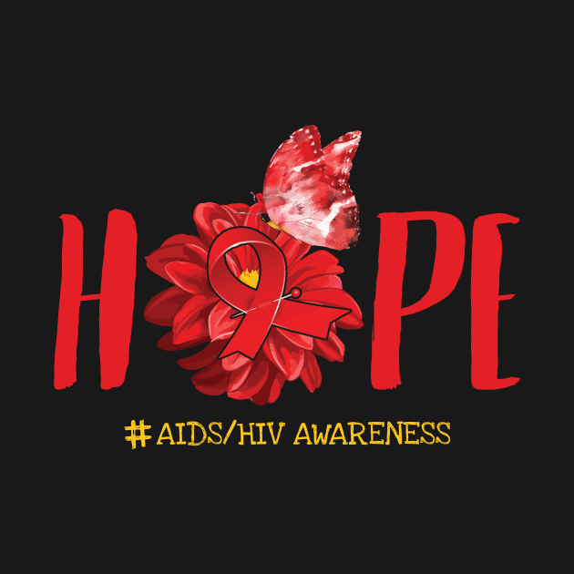 Hope Butterfly Red Ribbon AIDS/HIV Awareness Month Day Gift by DressedForDuty