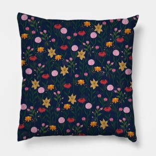 Colorful Wildflower Watercolor Blue Design Pillow