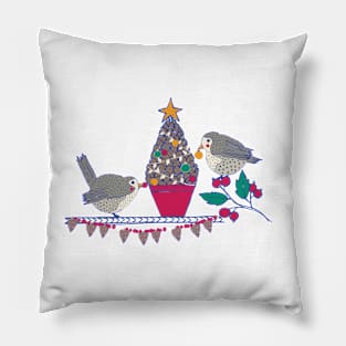 Happy Holiday Birds Pillow