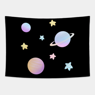 Cute Kawaii Pastel Swirl Star and Planets Tapestry