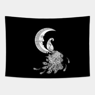 Wonderful peacock on a moon in black and white Tapestry