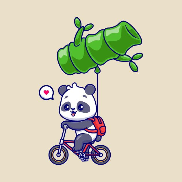 Cute Panda Riding Bicycle With Bamboo Balloon Cartoon by Catalyst Labs