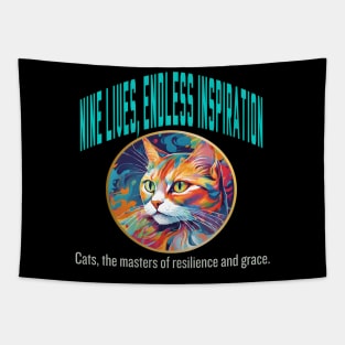 Nine Lives, Endless Inspiration (Cats Motivational and Inspirational Quote) Tapestry