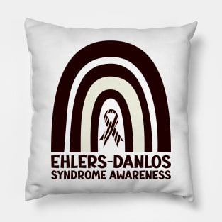 Ehlers-Danlos Syndrome Awareness Ribbon Black Boho Rainbow Pillow