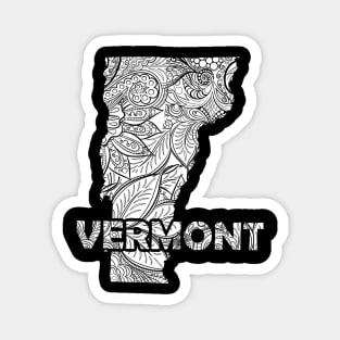 Mandala art map of Vermont with text in white Magnet