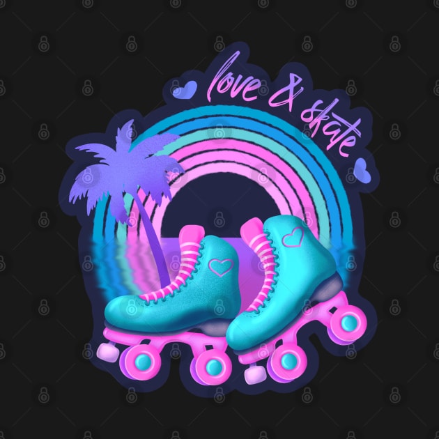 Love and Skate, Roller Skates, Rainbow and Palm Tree Pastels by Guided by Light Art