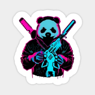 Cyberpunk Cyborg Panda With Guns Magnet