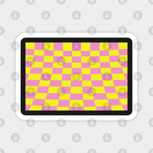 Warped perspective coloured checker board effect grid yellow and pink Magnet by Russell102