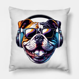 American Bulldog Smiling DJ: Rhythms and Shades Unleashed Pillow