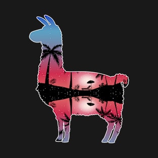 Llama Beautiful Sunset Beach Palm Tree T-Shirt