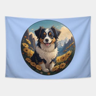 Mini Australian Shepherd Field Of Daisies Tapestry