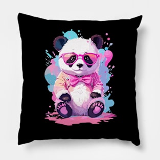 Cute Baby Panda Bear Chibi Style Color Splash Design Pillow