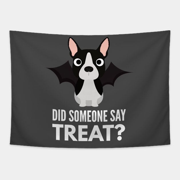 Boston Terrier Halloween Trick or Treat Tapestry by DoggyStyles