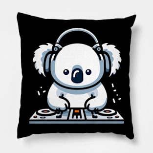 Cute cartoon koala with headphones on a dj station, koala bear lover, dj koala Pillow