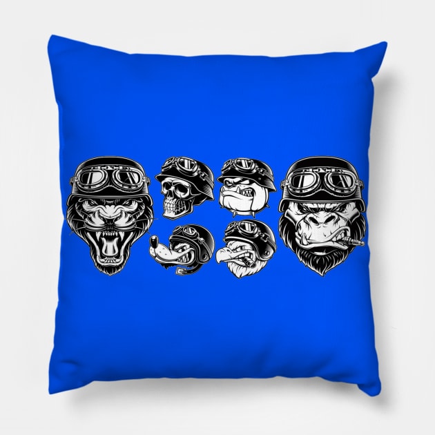 Set of animals bikers. Design of motorcycle riders. Sport mascots Pillow by amramna