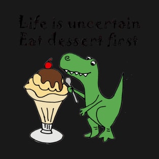 Funny Green T-Rex Dinosaur Eating Ice Cream T-Shirt