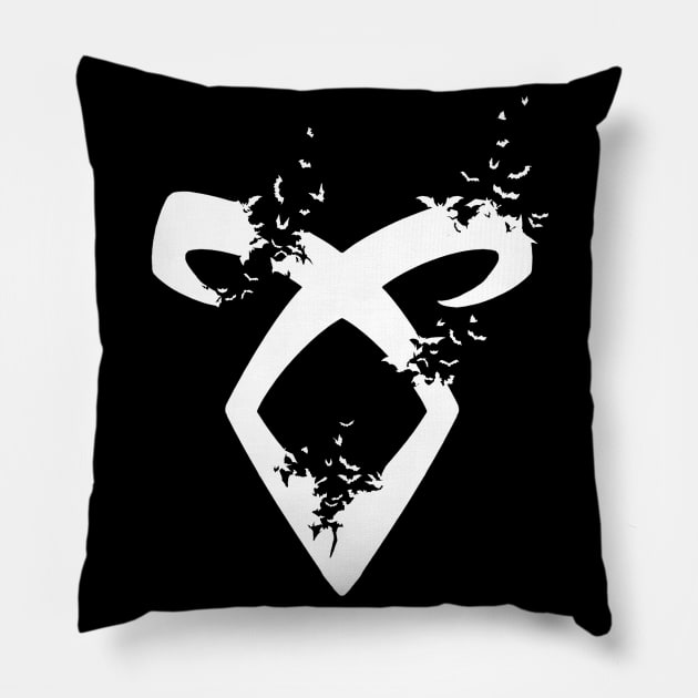 Shadowhunters / The mortal istruments - Angelic power rune with destructive bats (white) - Clary, Alec, Jace, Izzy, Magnus - Mundane Pillow by Vane22april