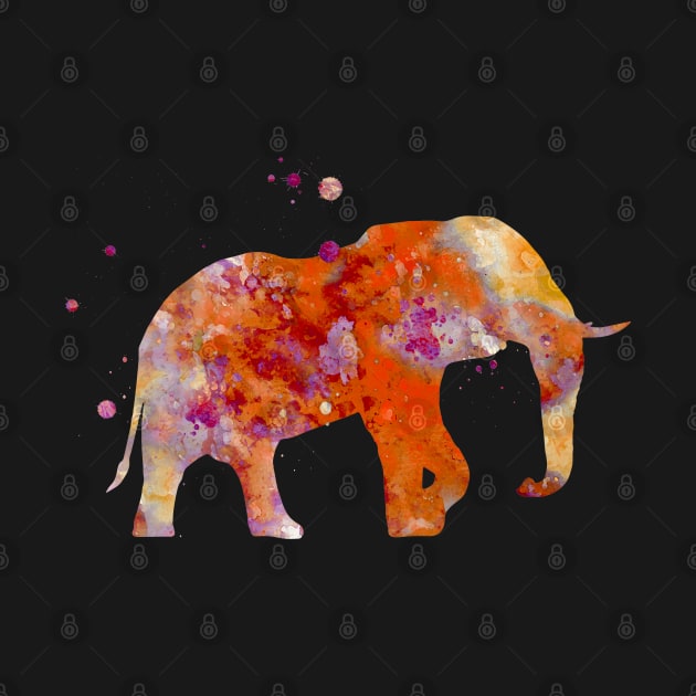 Orange and Purple Elephant Watercolor Painting by Miao Miao Design